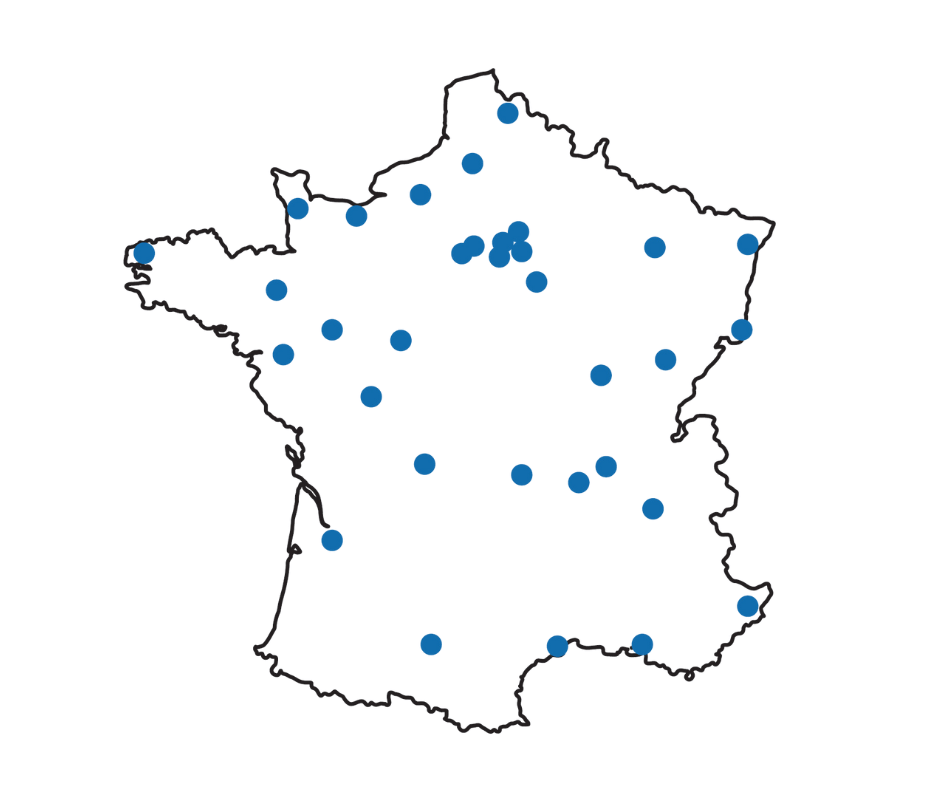 Carte de France mentionnant les centres qualifiés et réseaux